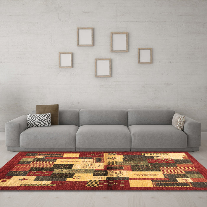 Machine Washable Abstract Brown Contemporary Rug in a Living Room,, wshcon1627brn
