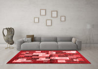 Machine Washable Abstract Red Contemporary Rug, wshcon1627red