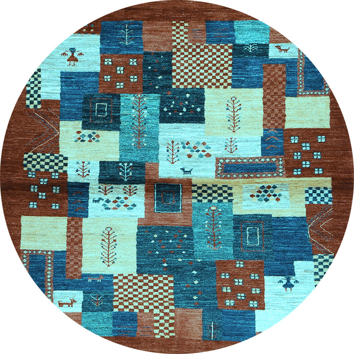 Round Abstract Light Blue Contemporary Rug, con1627lblu