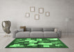 Machine Washable Abstract Emerald Green Contemporary Area Rugs in a Living Room,, wshcon1627emgrn