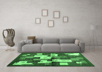 Machine Washable Abstract Emerald Green Contemporary Rug, wshcon1627emgrn