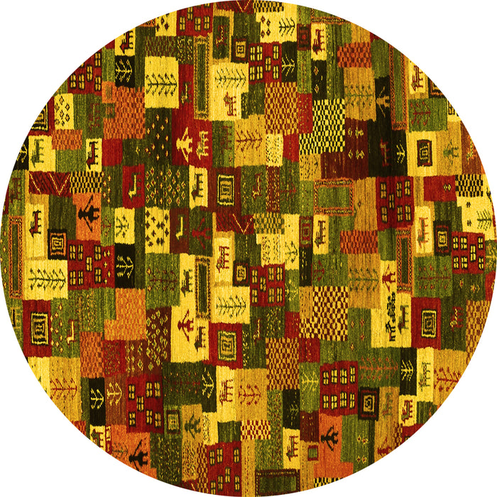 Round Abstract Yellow Contemporary Rug, con1628yw