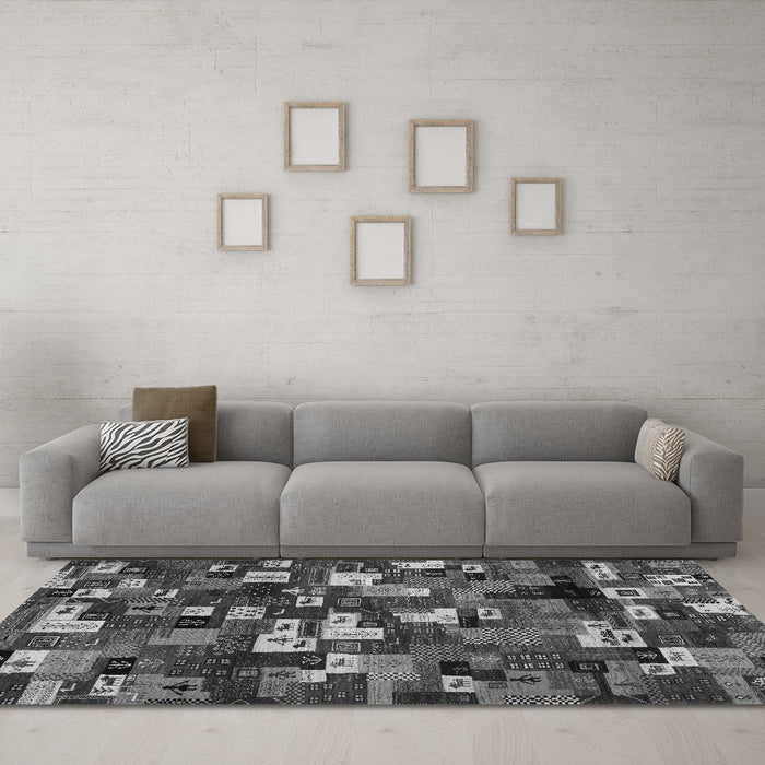 Machine Washable Abstract Gray Contemporary Rug in a Living Room,, wshcon1628gry