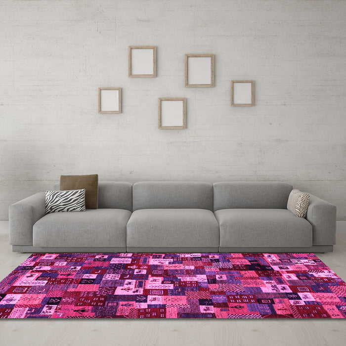 Machine Washable Abstract Pink Contemporary Rug in a Living Room, wshcon1628pnk