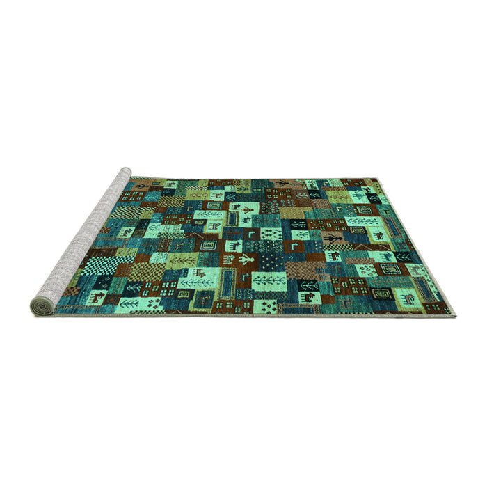 Sideview of Machine Washable Abstract Turquoise Contemporary Area Rugs, wshcon1628turq