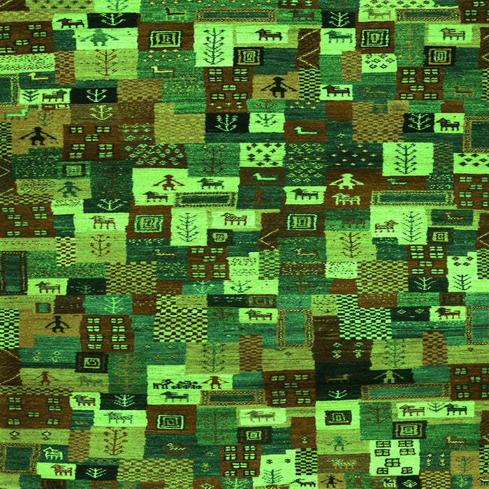 Round Machine Washable Abstract Green Contemporary Area Rugs, wshcon1628grn