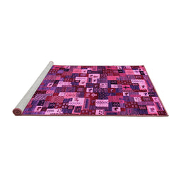 Sideview of Machine Washable Abstract Pink Contemporary Rug, wshcon1628pnk