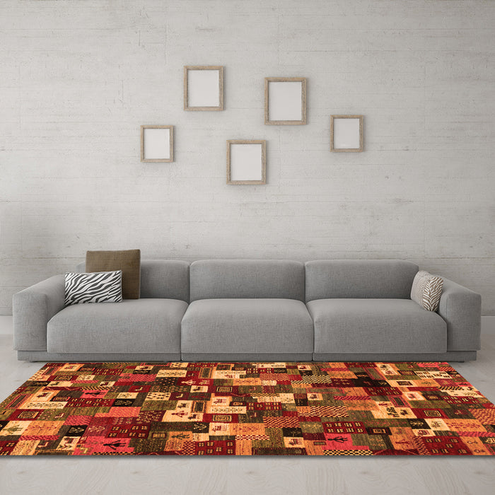 Machine Washable Abstract Orange Contemporary Area Rugs in a Living Room, wshcon1628org