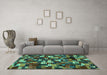 Machine Washable Abstract Turquoise Contemporary Area Rugs in a Living Room,, wshcon1628turq