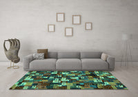 Machine Washable Abstract Turquoise Contemporary Rug, wshcon1628turq