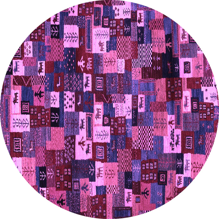 Round Abstract Purple Contemporary Rug, con1628pur