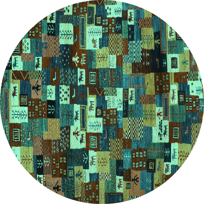 Round Machine Washable Abstract Turquoise Contemporary Area Rugs, wshcon1628turq