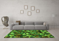 Machine Washable Abstract Green Contemporary Rug, wshcon1628grn