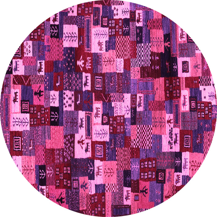 Round Abstract Pink Contemporary Rug, con1628pnk