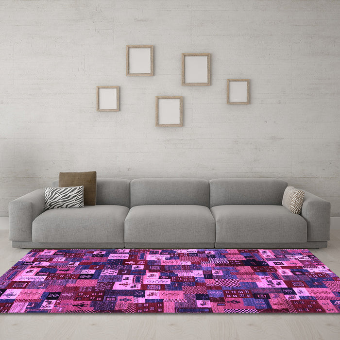 Machine Washable Abstract Purple Contemporary Area Rugs in a Living Room, wshcon1628pur