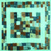 Square Machine Washable Abstract Turquoise Contemporary Area Rugs, wshcon1629turq