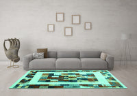 Machine Washable Abstract Turquoise Contemporary Rug, wshcon1629turq