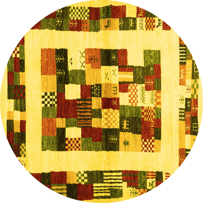 Round Abstract Yellow Contemporary Rug, con1629yw
