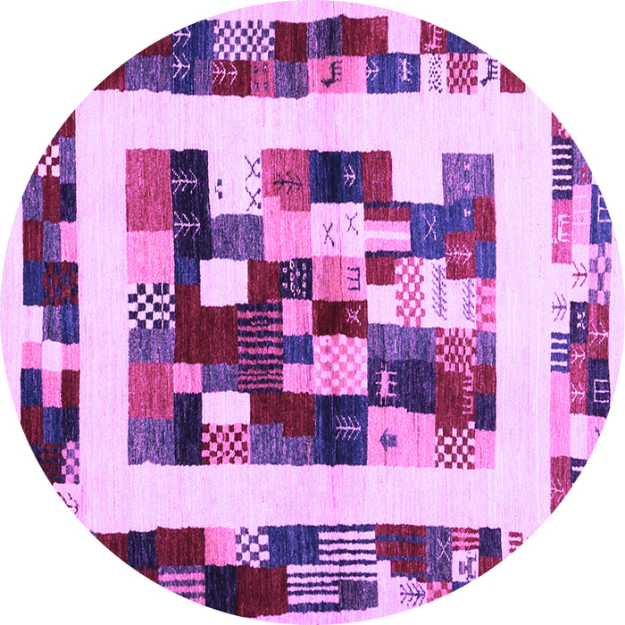 Round Machine Washable Abstract Purple Contemporary Area Rugs, wshcon1629pur