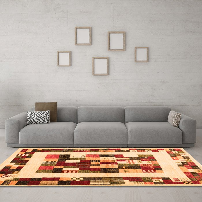 Machine Washable Abstract Orange Contemporary Area Rugs in a Living Room, wshcon1629org