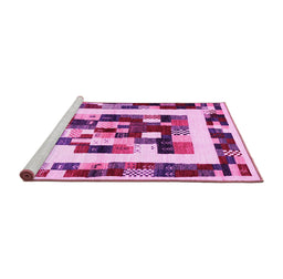 Sideview of Machine Washable Abstract Pink Contemporary Rug, wshcon1629pnk