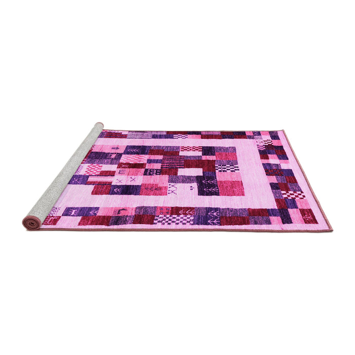Sideview of Machine Washable Abstract Pink Contemporary Rug, wshcon1629pnk