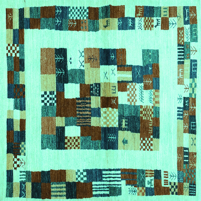 Square Abstract Turquoise Contemporary Rug, con1629turq