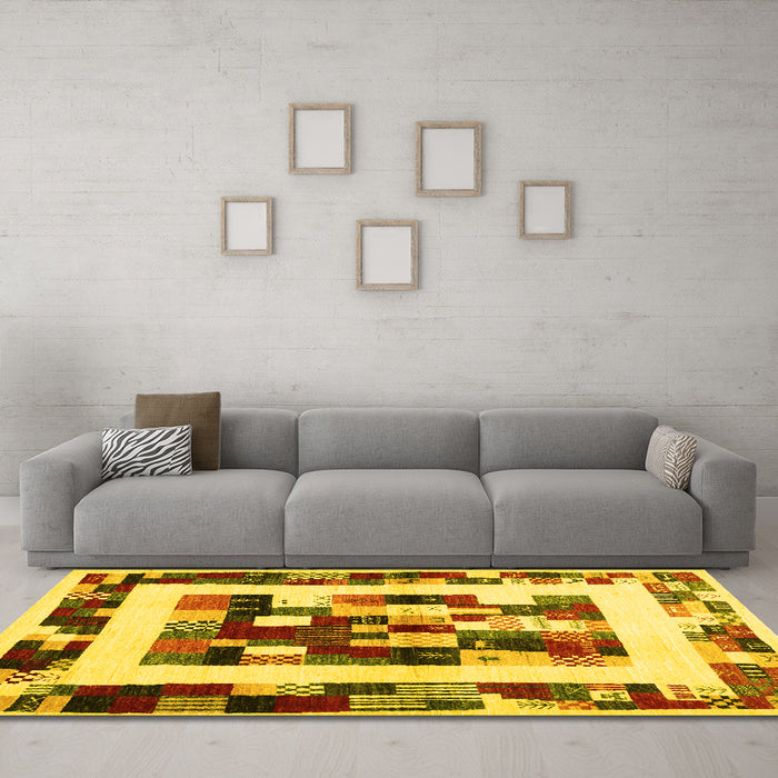 Machine Washable Abstract Yellow Contemporary Rug in a Living Room, wshcon1629yw