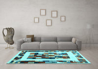 Machine Washable Abstract Light Blue Contemporary Rug, wshcon1629lblu