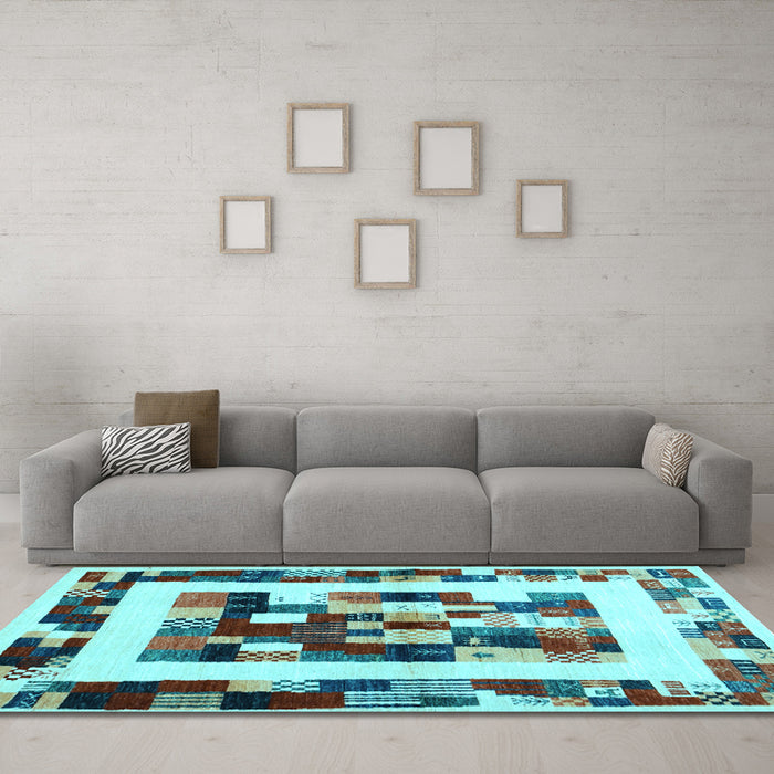 Machine Washable Abstract Light Blue Contemporary Rug in a Living Room, wshcon1629lblu