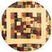 Round Abstract Brown Contemporary Rug, con1629brn