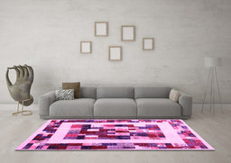 Machine Washable Abstract Pink Contemporary Rug in a Living Room, wshcon1629pnk