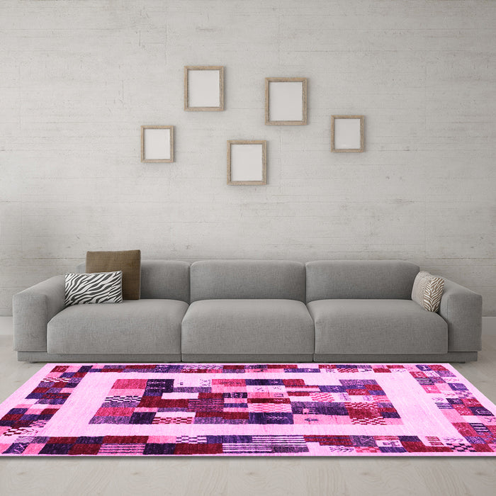 Machine Washable Abstract Pink Contemporary Rug in a Living Room, wshcon1629pnk