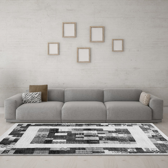 Machine Washable Abstract Gray Contemporary Rug in a Living Room,, wshcon1629gry