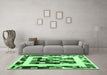 Machine Washable Abstract Emerald Green Contemporary Area Rugs in a Living Room,, wshcon1629emgrn