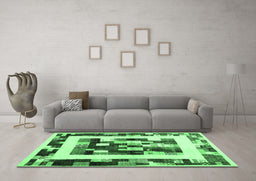 Machine Washable Abstract Emerald Green Contemporary Area Rugs in a Living Room,, wshcon1629emgrn