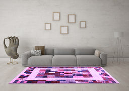 Machine Washable Abstract Purple Contemporary Area Rugs in a Living Room, wshcon1629pur