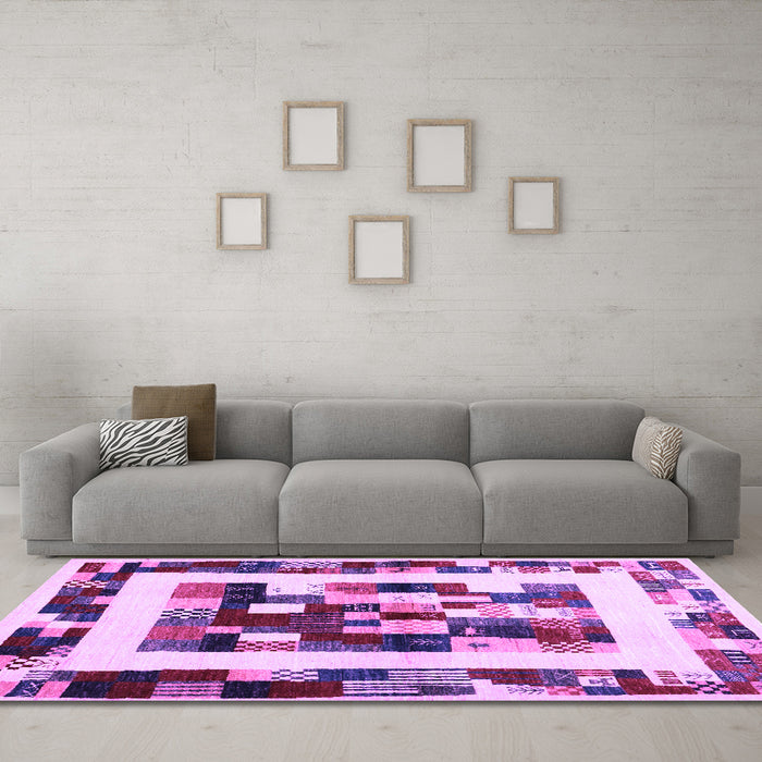 Machine Washable Abstract Purple Contemporary Area Rugs in a Living Room, wshcon1629pur