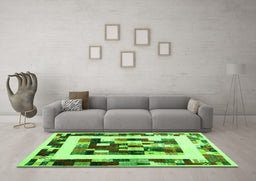 Machine Washable Abstract Green Contemporary Area Rugs in a Living Room,, wshcon1629grn