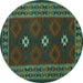 Round Machine Washable Oriental Turquoise Traditional Area Rugs, wshcon1630turq