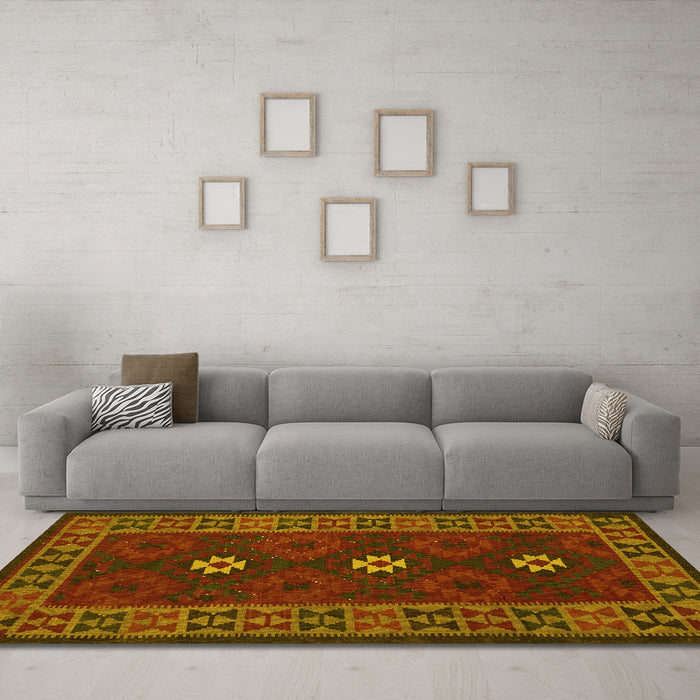 Machine Washable Oriental Yellow Traditional Rug in a Living Room, wshcon1630yw
