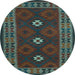 Round Machine Washable Oriental Light Blue Traditional Rug, wshcon1630lblu