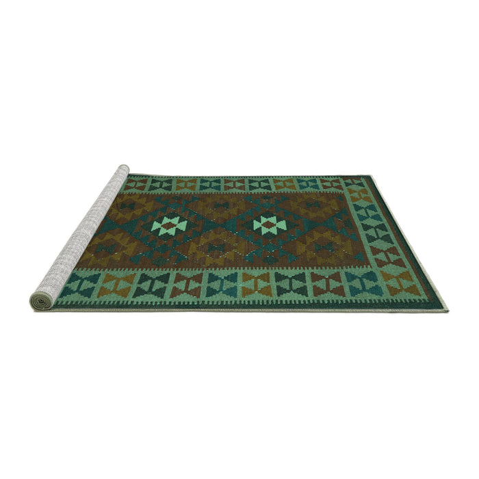 Sideview of Machine Washable Oriental Turquoise Traditional Area Rugs, wshcon1630turq