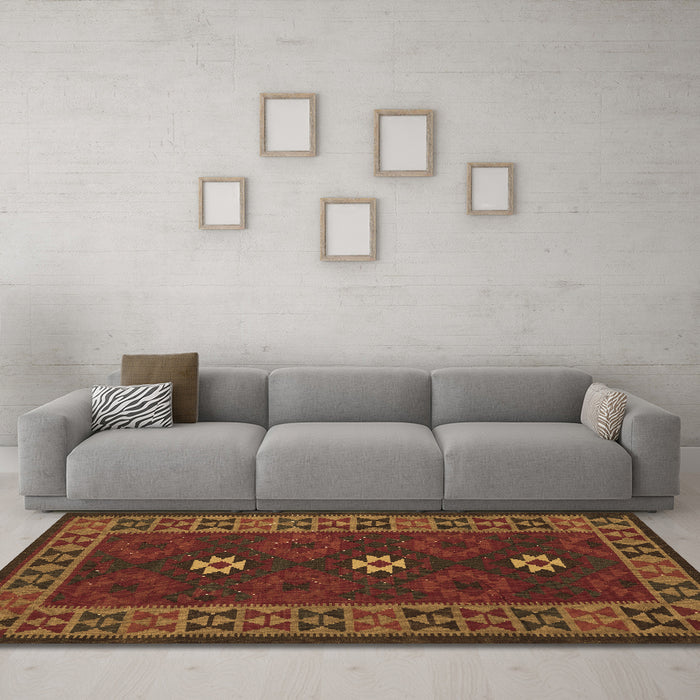 Machine Washable Oriental Brown Traditional Rug in a Living Room,, wshcon1630brn