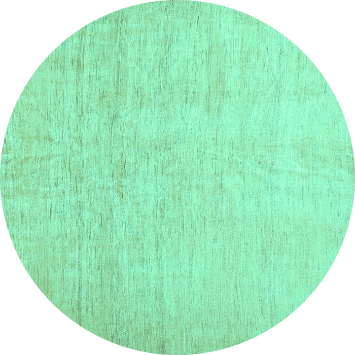 Round Machine Washable Solid Turquoise Modern Area Rugs, wshcon1631turq