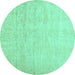 Round Machine Washable Solid Turquoise Modern Area Rugs, wshcon1631turq