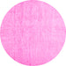 Round Machine Washable Solid Pink Modern Rug, wshcon1631pnk