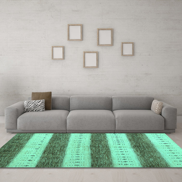 Machine Washable Abstract Turquoise Contemporary Area Rugs in a Living Room,, wshcon1632turq