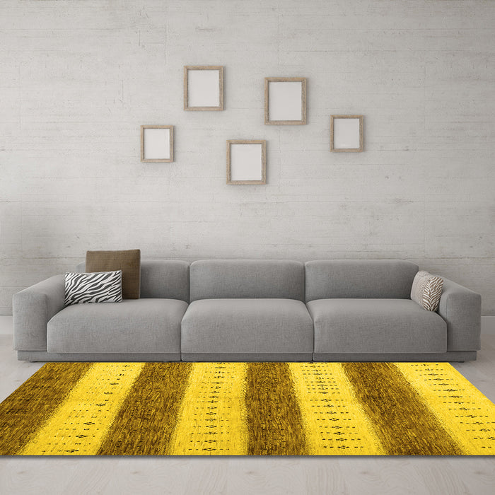Machine Washable Abstract Yellow Contemporary Rug in a Living Room, wshcon1632yw