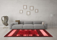 Machine Washable Abstract Red Contemporary Rug, wshcon1633red